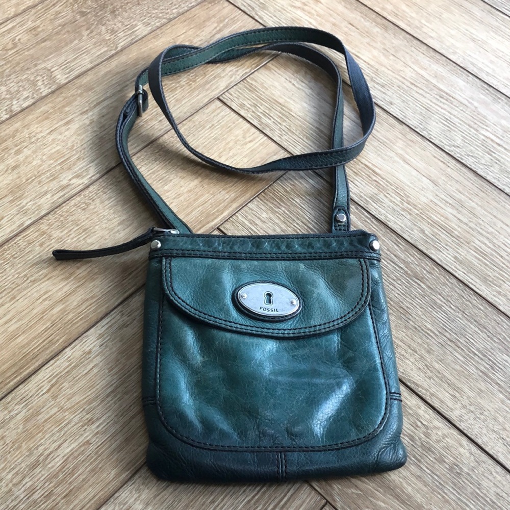 Vintage Fossil Green Teal Leather Crossbody purse
